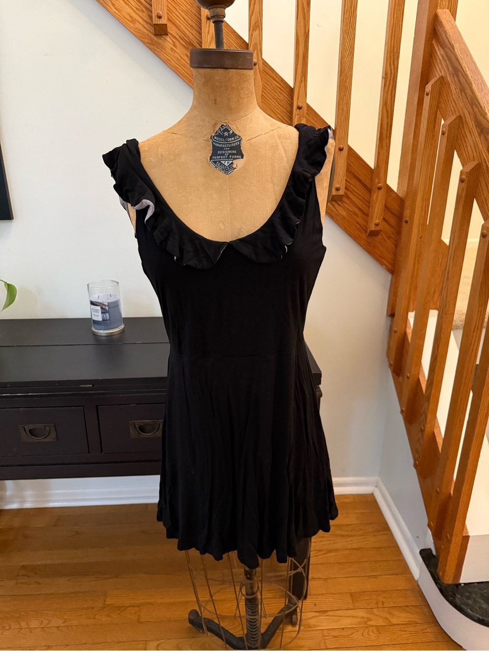 Lucca Couture Black Sleeveless Tunic Top with Ruffled Neck